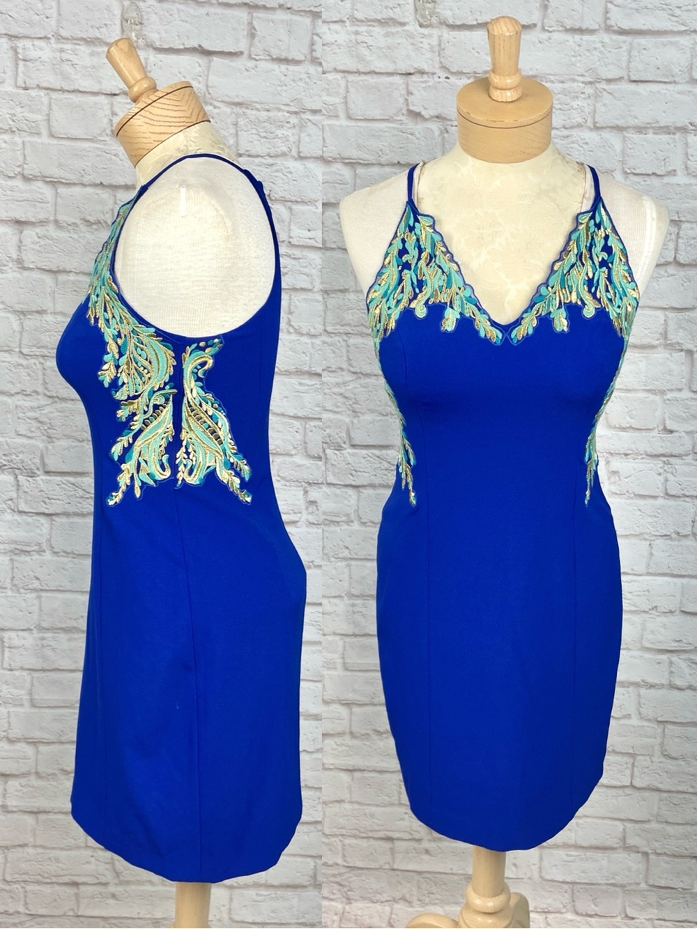 Lilly Pulitzer Embroidered Lace Apliqué Niki Stretch Blue Dress Size 2